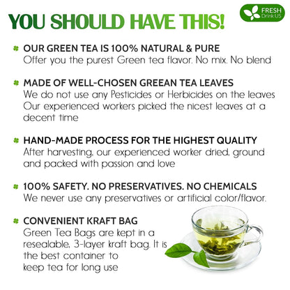 Premium Green Tea Bags, 100% Natural &amp; Pure from Green Tea. Green Herbal Tea. No Sugar, No Gluten, Vegan by FreshDrinkUS - Natural and Premium Herbal Tea