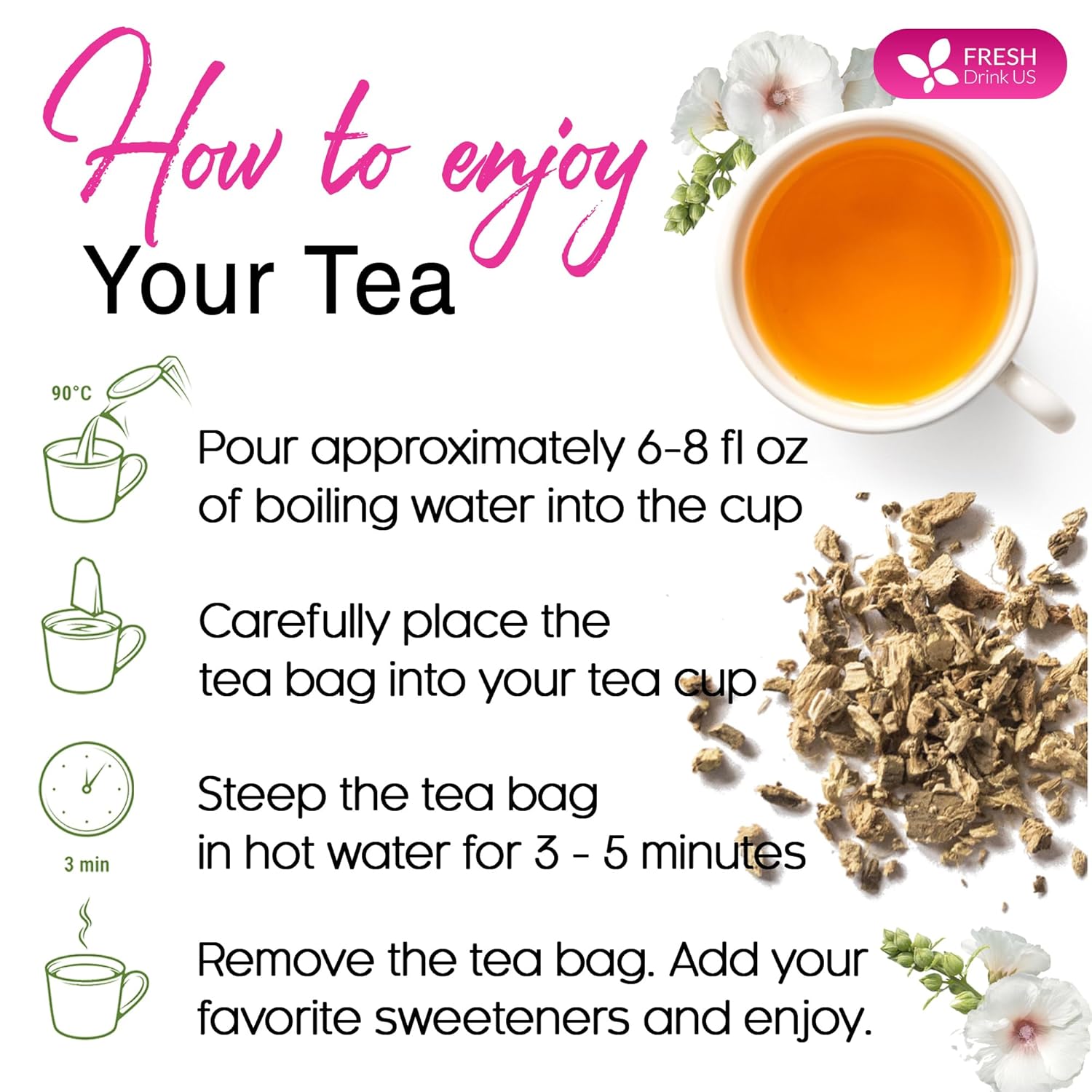 Premium Marshmallow Root and Leaf Tea Bags, 100% Natural &amp; Pure. by FreshDrinkUS - Natural and Premium Herbal Tea