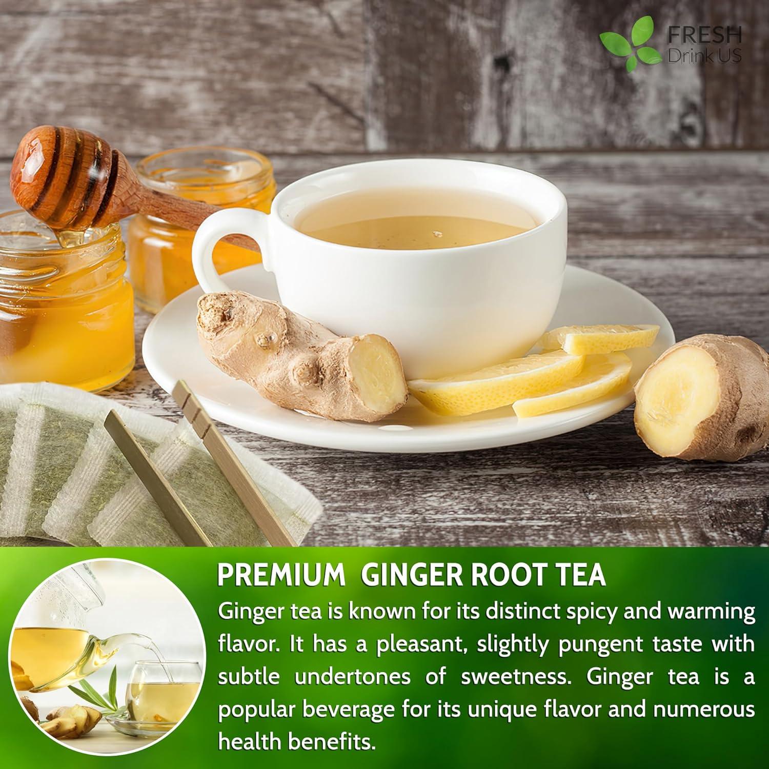 Premium Ginger Tea Bags, 100% Natural &amp; Pure from Ginger Roots, Ginger Tea, Ginger Herbal Tea. Ginger Tea. No Sugar, No Caffeine, No Gluten, Vegan. by FreshDrinkUS - Natural and Premium Herbal Tea