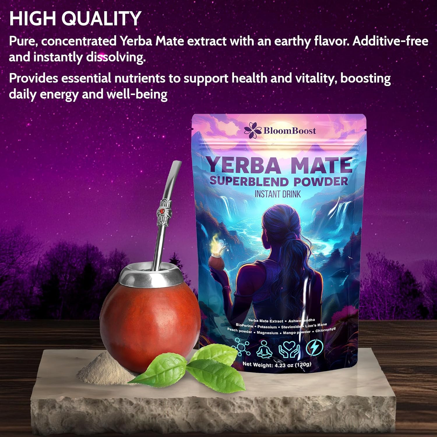 Yerba Mate Instant Tea Powder | Superfood Energy &amp; Focus Blend by FreshDrinkUS - Natural and Premium Herbal Tea