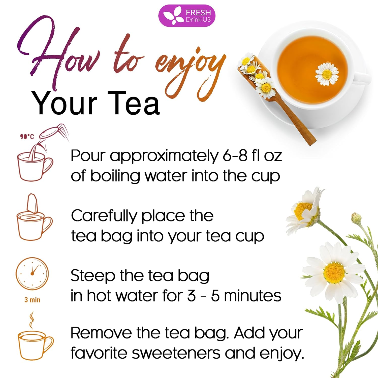 Premium Chamomile Lavender Tea Bags, Eco-conscious Tea Bags. No Sugar, No Caffeine, No Gluten, Vegan. by FreshDrinkUS - Natural and Premium Herbal Tea