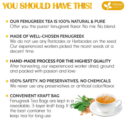 Premium Fenugreek Tea Bags. No Sugar, No Caffeine, No Gluten, Vegan. (30 Tea Bags) by FreshDrinkUS - Natural and Premium Herbal Tea