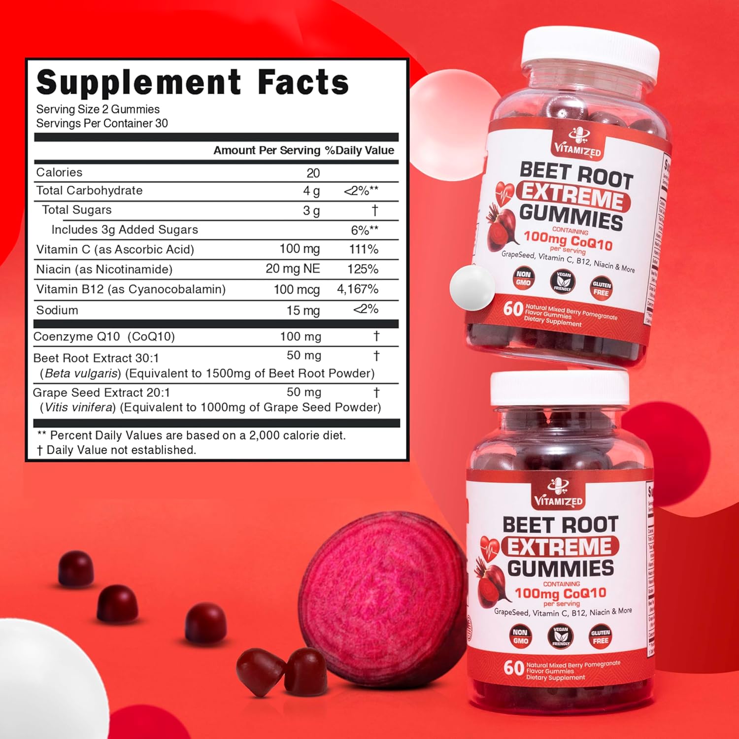 Beet Root Extreme Gummies with CoQ10, 60 Count by The VITAMIZED Shop