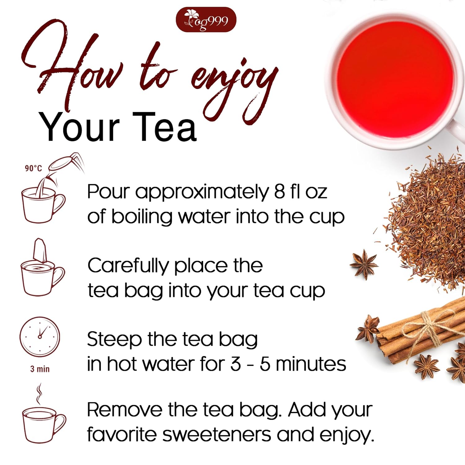 Premium Red Rooibos Tea Bags, 100% Natural &amp; Pure from Rooibos Tea Leaves. Loose Leaf Rooibos Herbal Tea. Made with Natural Material Tea Bags. No Sugar, No Caffeine, No Gluten, Vegan. by FreshDrinkUS - Natural and Premium Herbal Tea