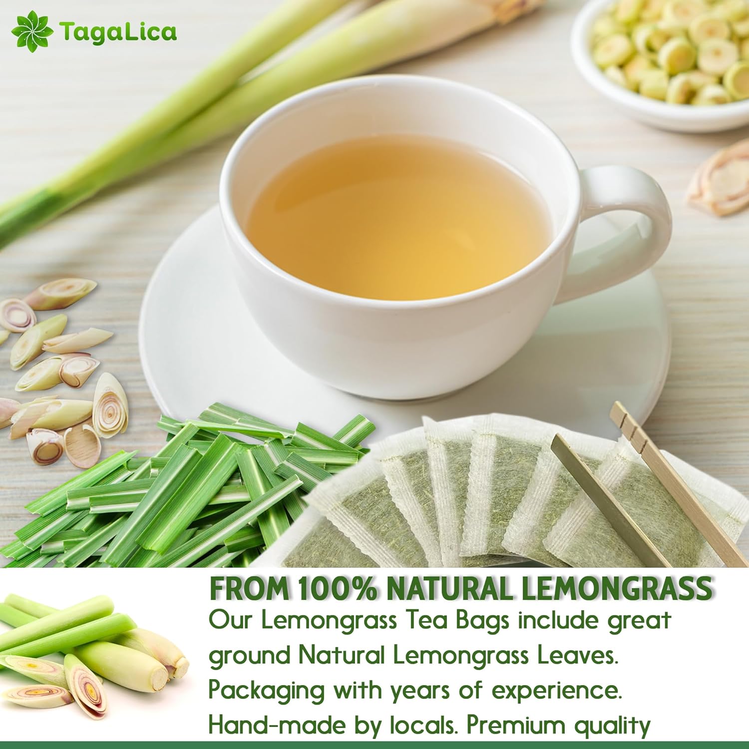 Lemongrass Tea Bags, 100% Natural &amp; Pure Lemongrass leaves, Eco-Conscious Tea Bags, Lemongrass Herbal Tea. Lemongrass Leaf Tea. No Sugar, No Caffeine, No Gluten, Vegan. by FreshDrinkUS - Natural and Premium Herbal Tea