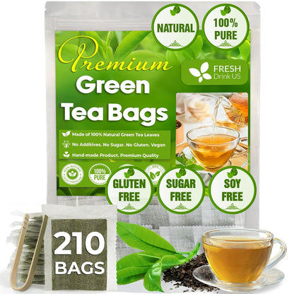 Premium Green Tea Bags, 100% Natural &amp; Pure from Green Tea. Green Herbal Tea. No Sugar, No Gluten, Vegan by FreshDrinkUS - Natural and Premium Herbal Tea