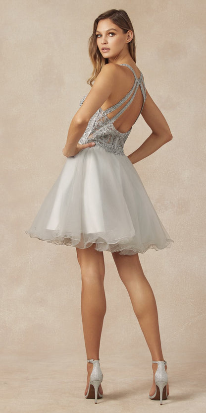 Juliet 826 Fit-and-Flare Halter Neck Short Party Dress by DiscountDressShop