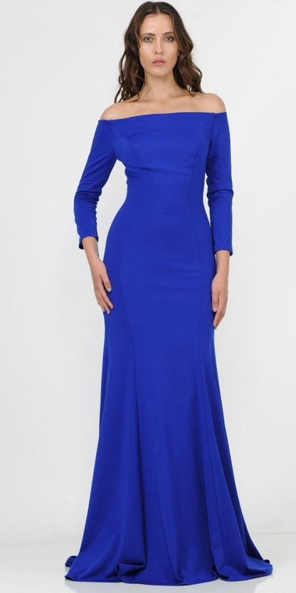 CLEARANCE - Poly USA | Ed Young 8378 Off-Shoulder Long Dress with Long Sleeves (Size M) by DiscountDressShop