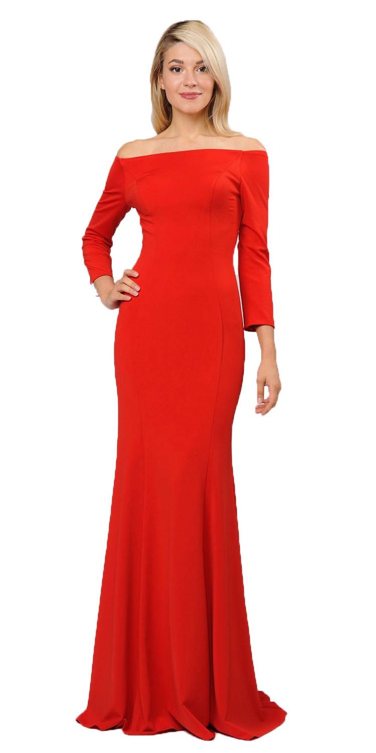 CLEARANCE - Poly USA | Ed Young 8378 Off-Shoulder Long Dress with Long Sleeves (Size M) by DiscountDressShop