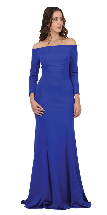 CLEARANCE - Poly USA | Ed Young 8378 Off-Shoulder Long Dress with Long Sleeves (Size M) by DiscountDressShop