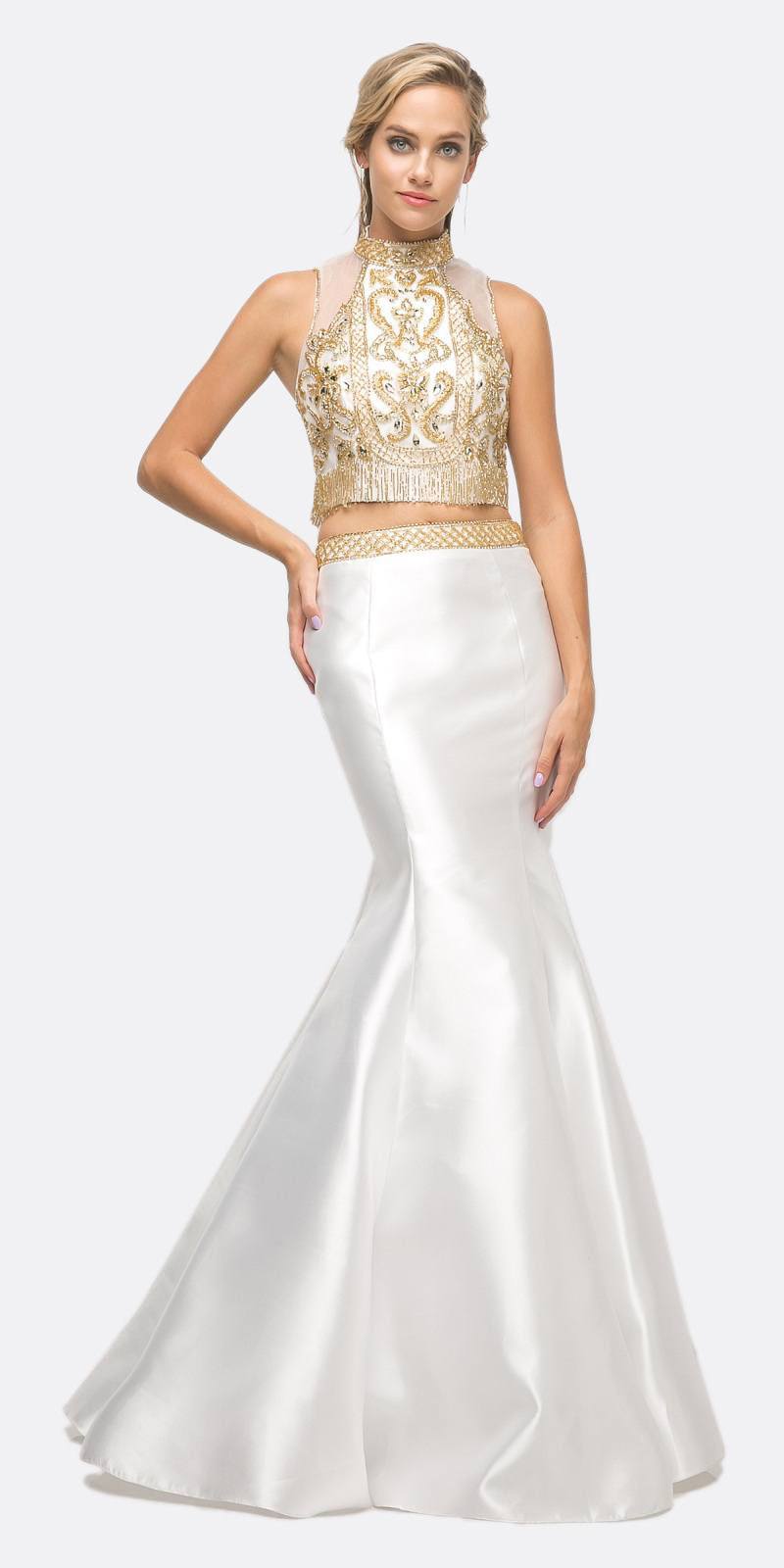 Cinderella Divine 84016 Beaded Bodice 2 Piece Mermaid Gown T-Back by DiscountDressShop