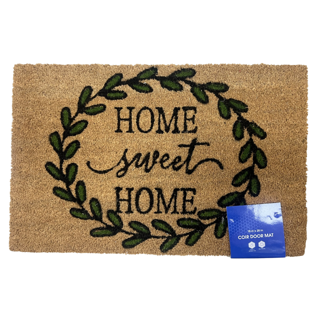 Home Sweet Home Coir Door Mat with Wreath Design (18x28 in) by Farmacias Savia