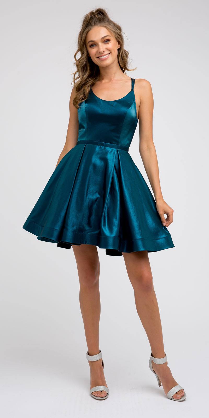 CLEARANCE - Juliet 852 Caged-Back Homecoming Short Dress with Pockets (Size Small) by DiscountDressShop