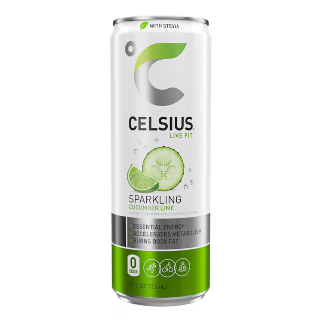 Celsius Live Fit Natural Sparkling Cucumber Lime Energy Drink with Stevia (12oz) by Farmacias Savia