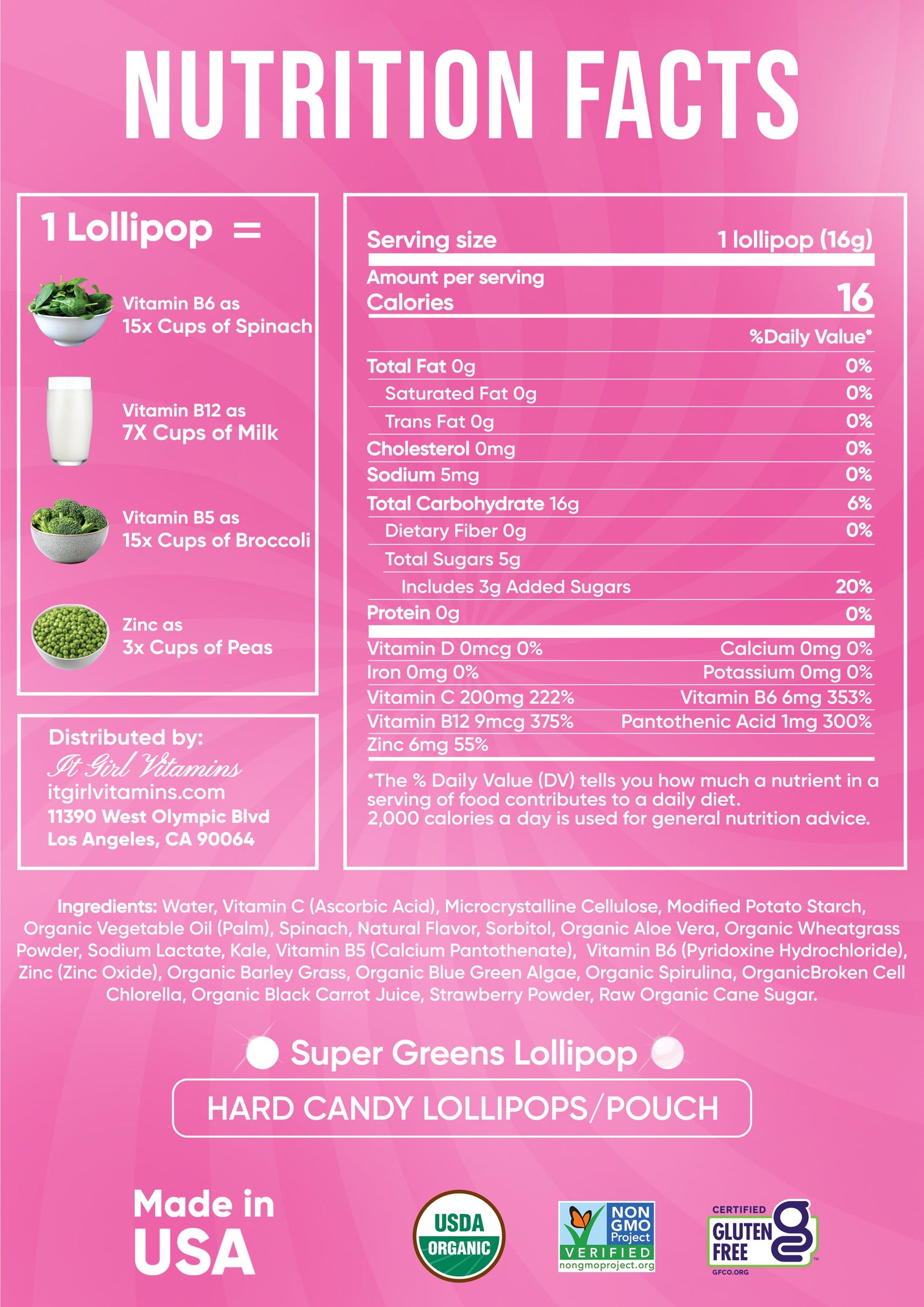It Girl Superfood Greens Lollipops - Vegan Candy with Supergreens, Vitamins &amp; Antioxidants by It Girl Vitamins