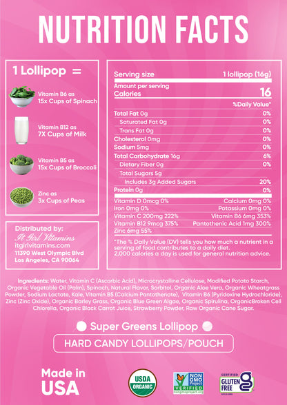 It Girl Superfood Greens Lollipops - Vegan Candy with Supergreens, Vitamins &amp; Antioxidants by It Girl Vitamins
