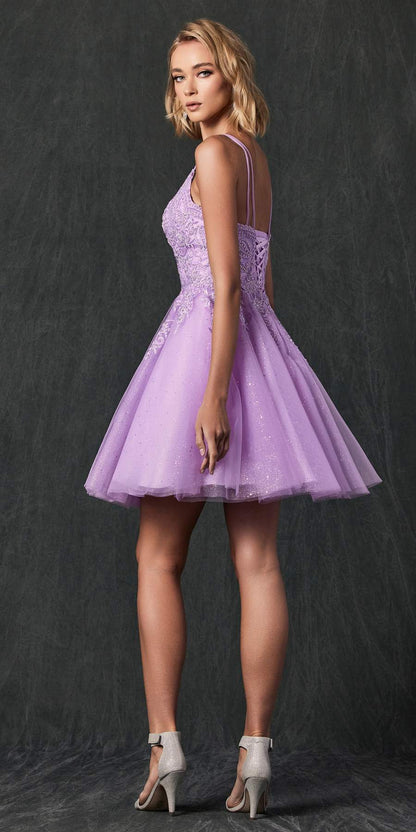 Juliet 857 Embroidered Top Short A-line Glitter Dress by DiscountDressShop
