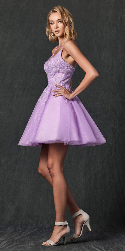 Juliet 857 Embroidered Top Short A-line Glitter Dress by DiscountDressShop