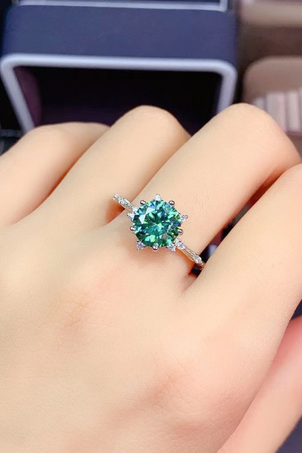 All Eyes On Me 1 Carat Green Brilliant Round Cut Sparkala™ Platinum-Plated Ring by Sparkala