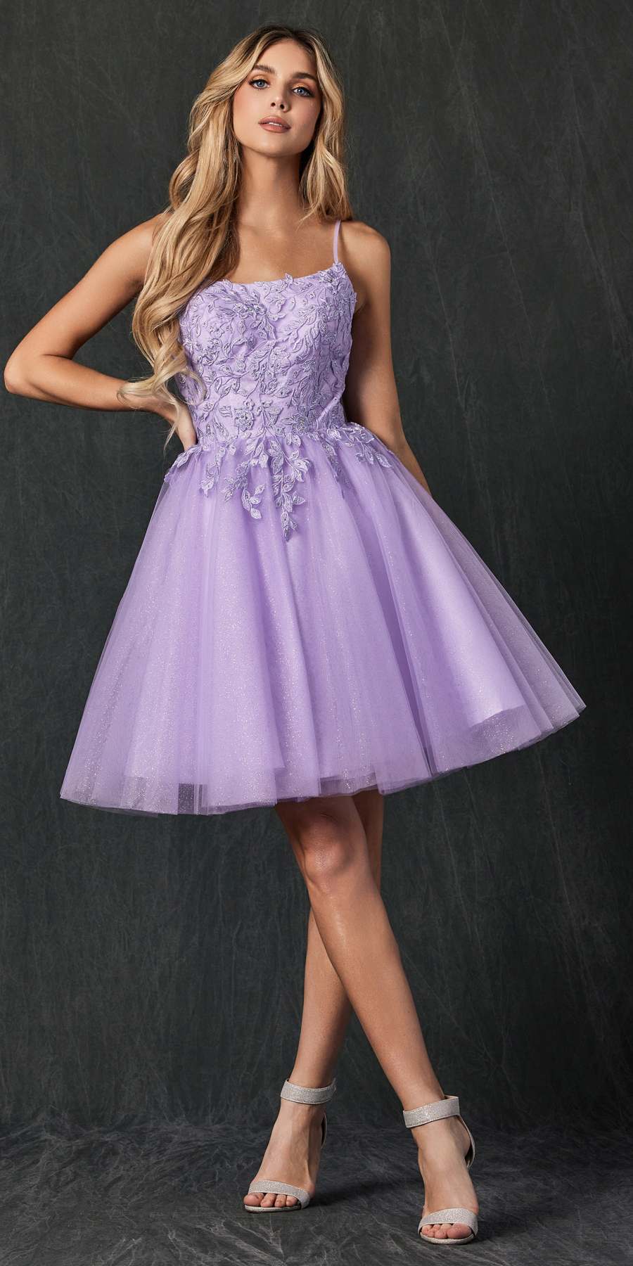 Juliet 860 Short Floral Applique BaDoll Dress by DiscountDressShop