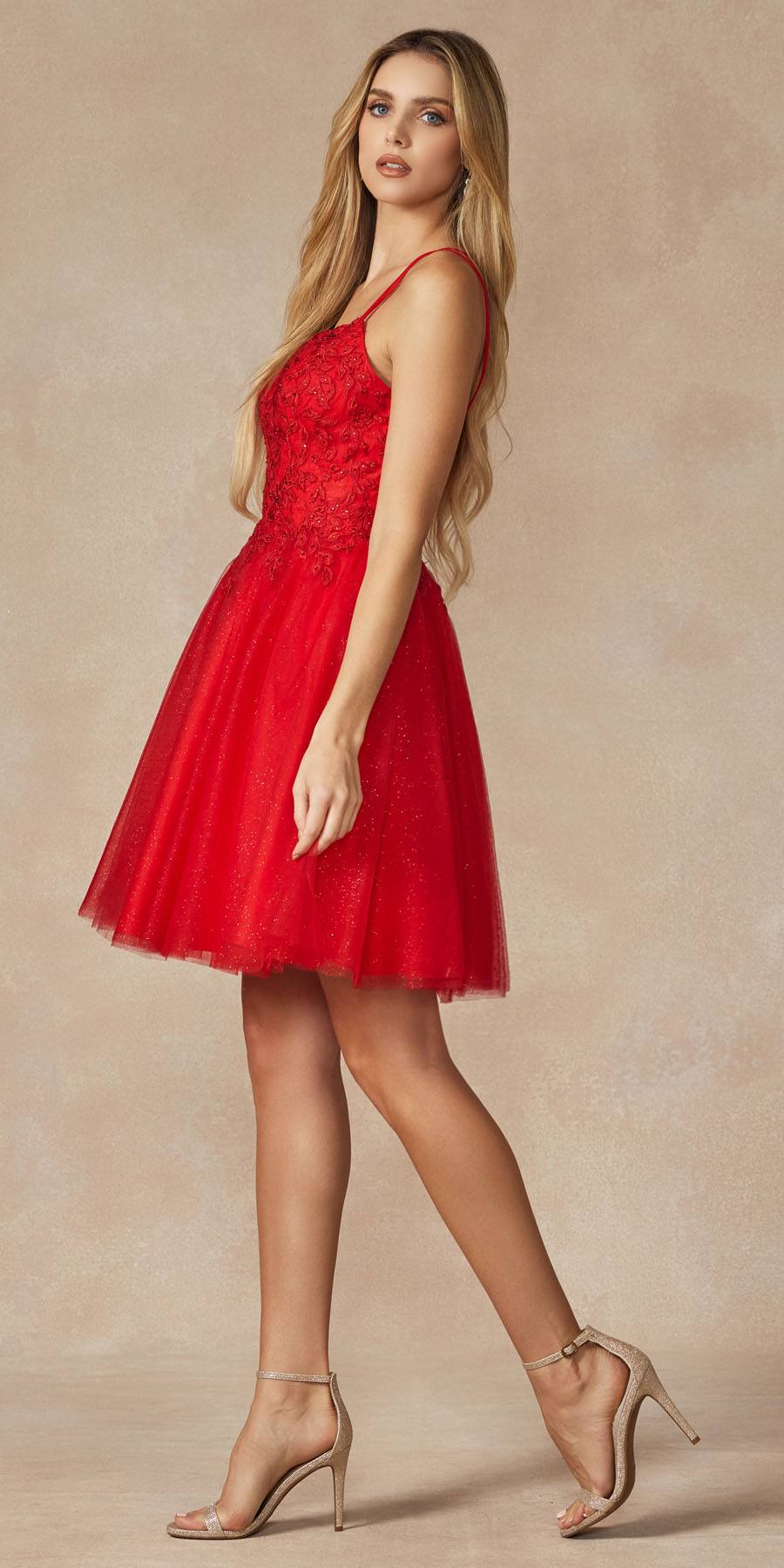 Juliet 860 Short Floral Applique BaDoll Dress by DiscountDressShop