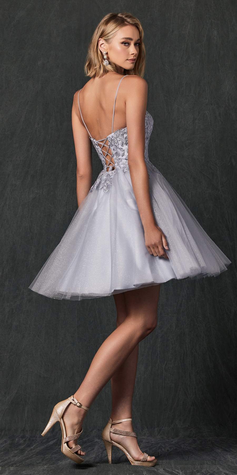 Juliet 860 Short Floral Applique BaDoll Dress by DiscountDressShop