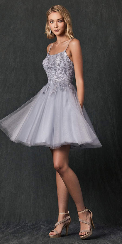 Juliet 860 Short Floral Applique BaDoll Dress by DiscountDressShop