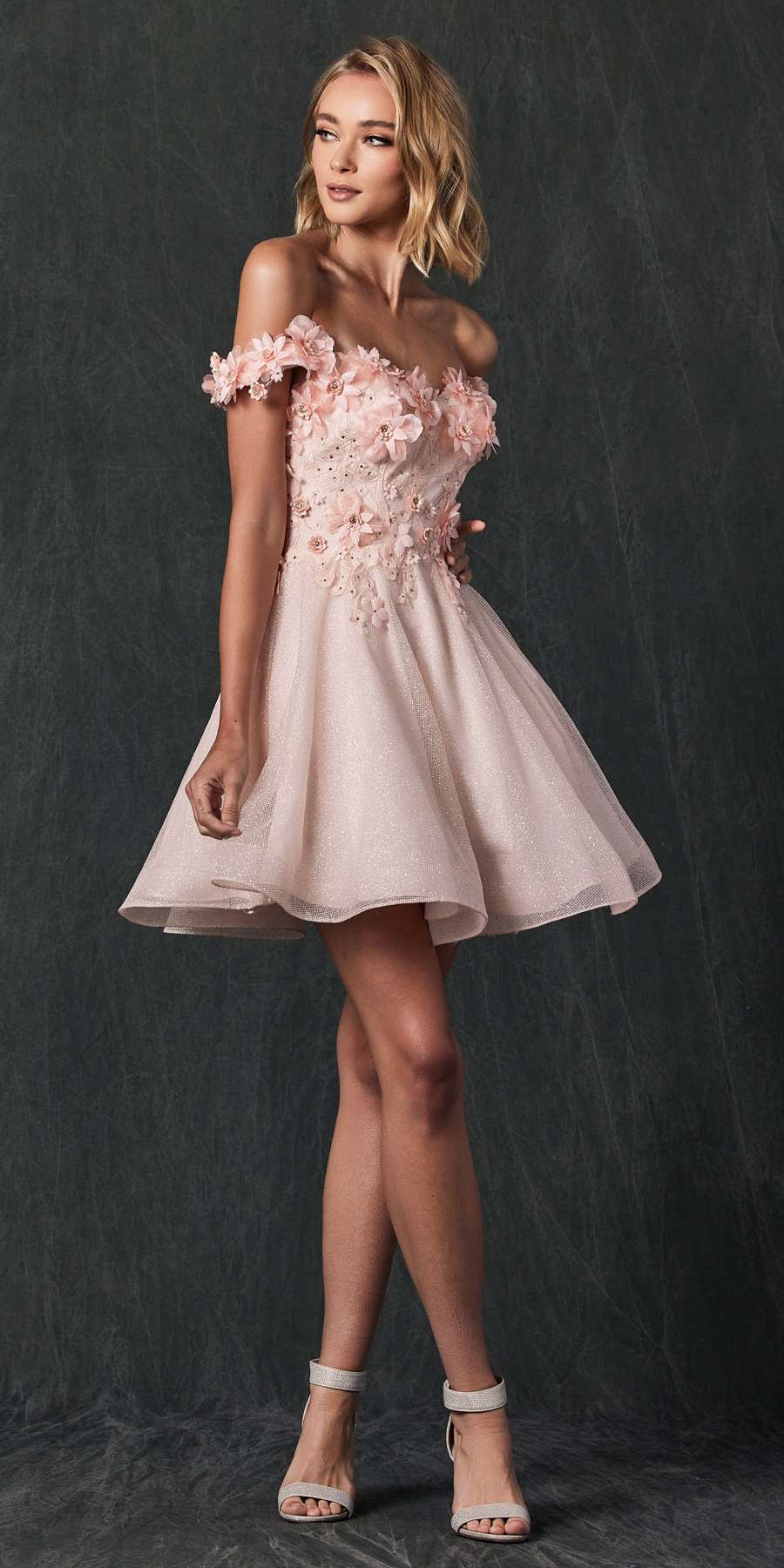 Juliet 861 Floral Embroidered Glitter Mesh Short A-Line Dress by DiscountDressShop