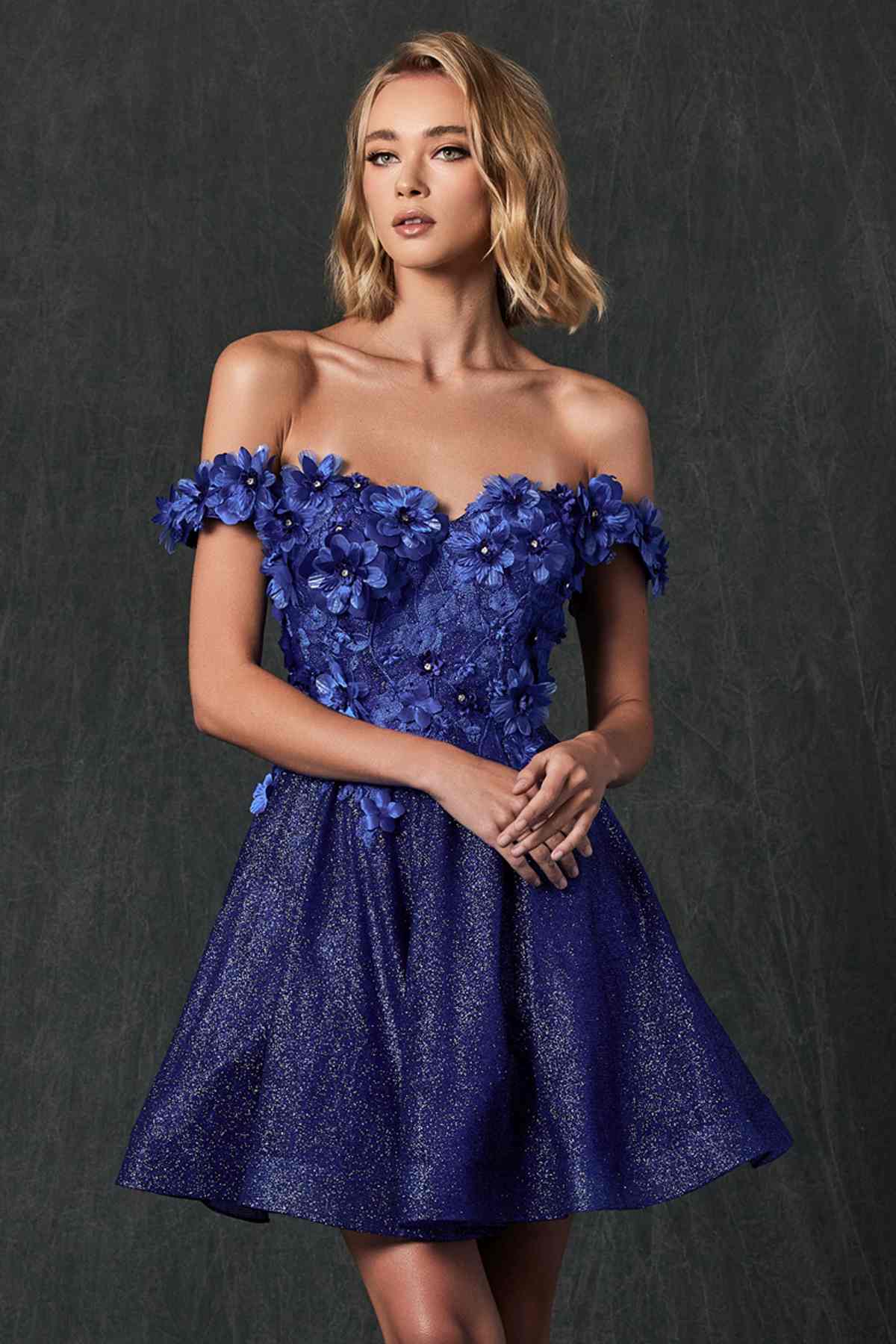 Juliet 861 Floral Embroidered Glitter Mesh Short A-Line Dress by DiscountDressShop