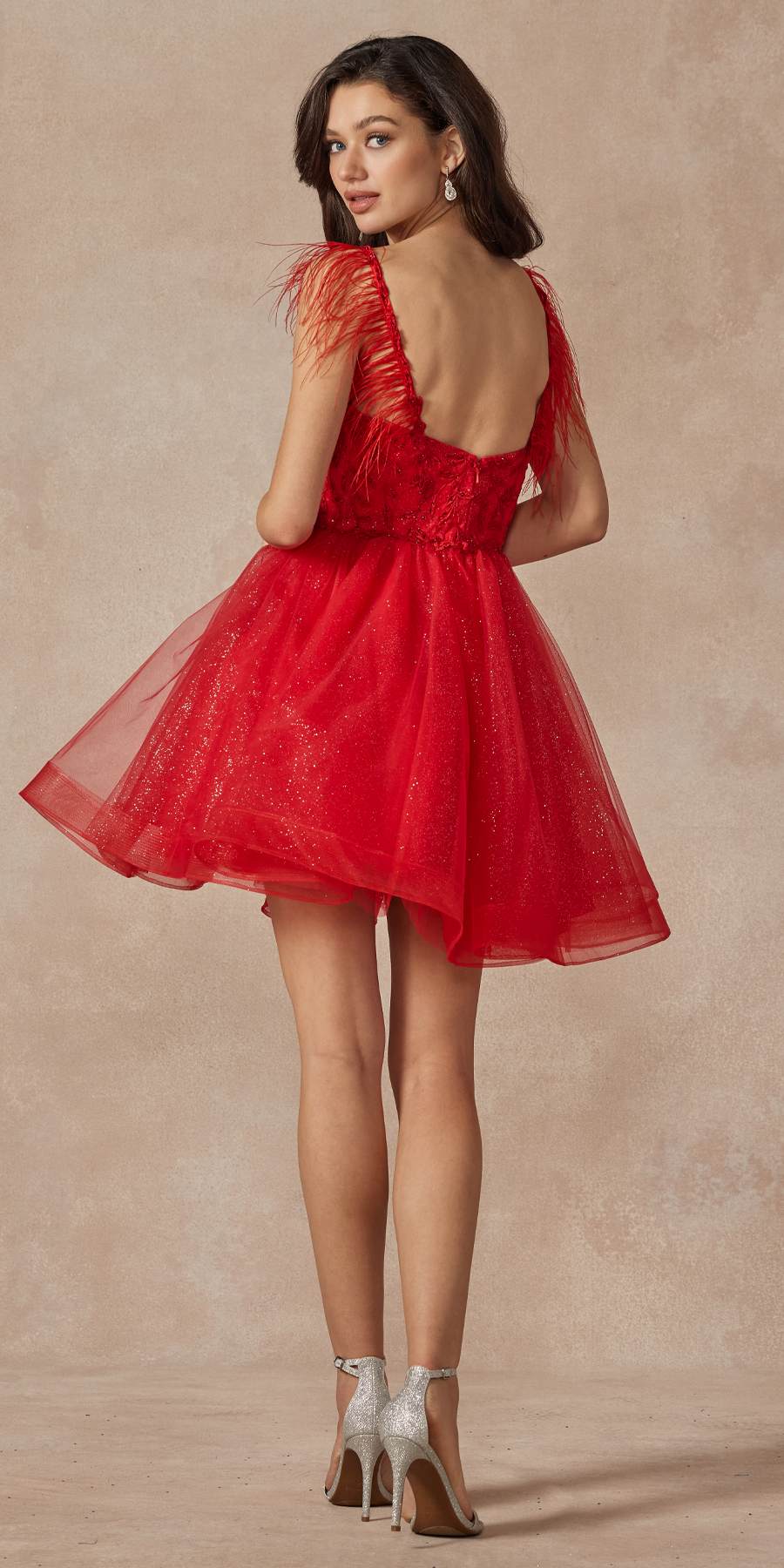 Juliet 881 Feather Straps Sheer Bodice Short A-line Tulle Dress by DiscountDressShop