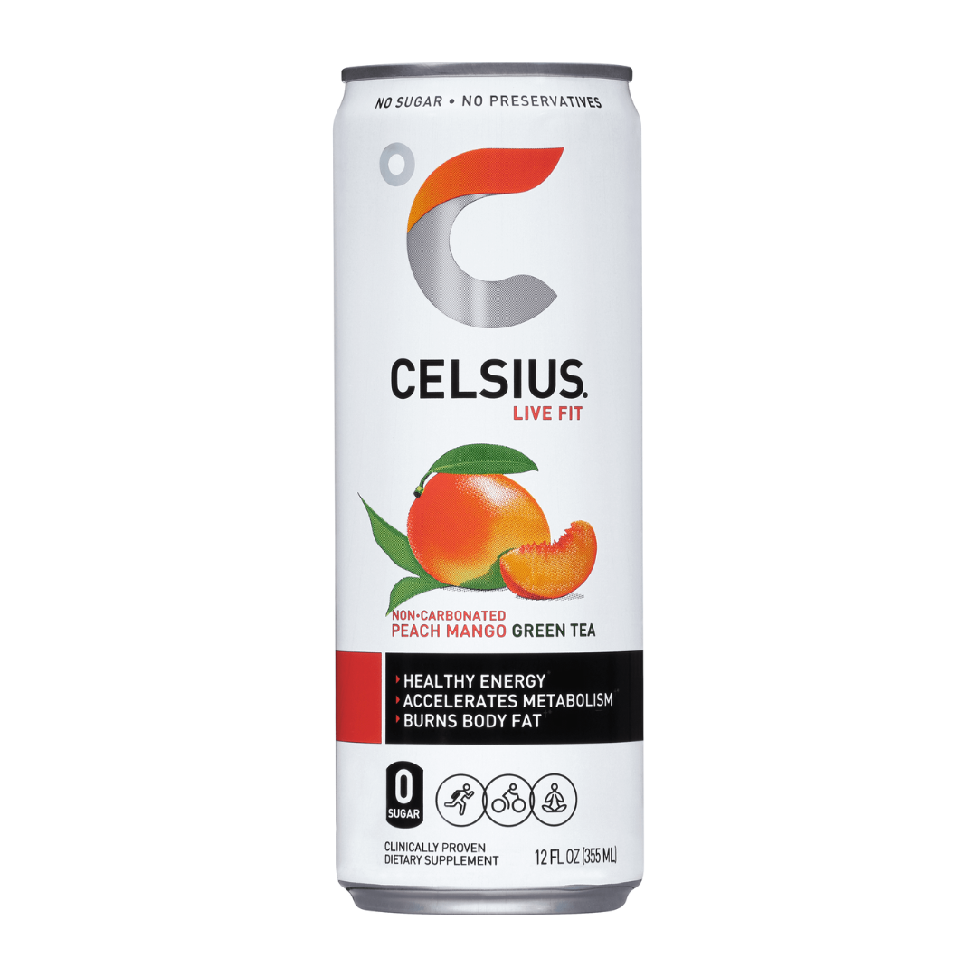 Celsius Live Fit Peach Mango Green Tea Non-Carbonated Energy Drink (12oz) by Farmacias Savia