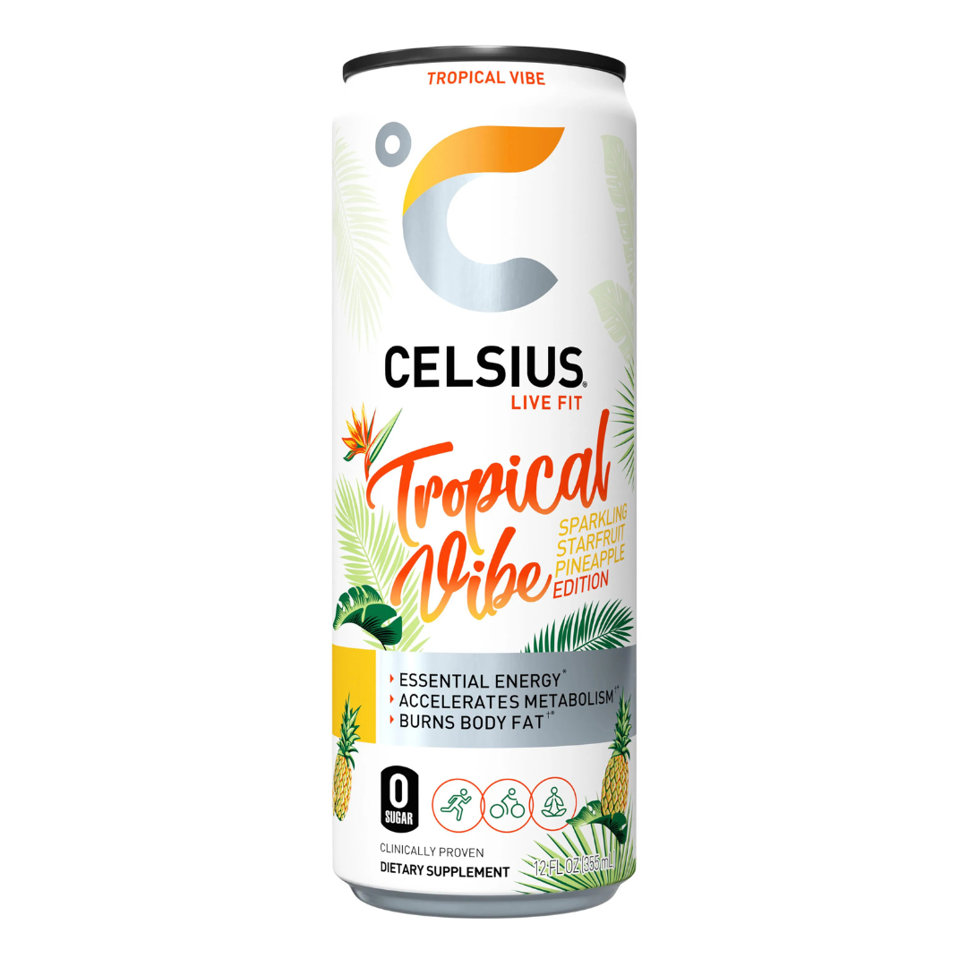 Celsius Vibe Tropical Vibe Starfruit Pineapple Energy Drink (12oz) by Farmacias Savia