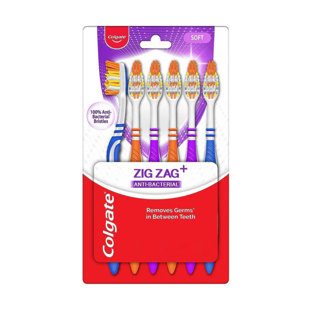 Colgate Zig Zag Anti-Bacterial Soft Toothbrushes Value Pack (6 count) by Farmacias Savia