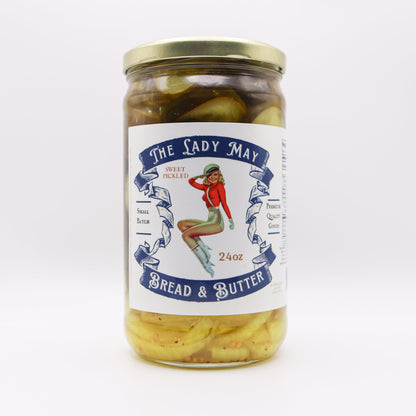 Lady May’s Bread &amp; Butter Sweet Pickles – 2 Pack (24oz Jars) – Small Batch Southern Style Sweet &amp; Tangy Kirby Cucumber Slices – Restaurant Recipe, Crisp &amp; Crunchy – Organic Ingredients by The Lady May