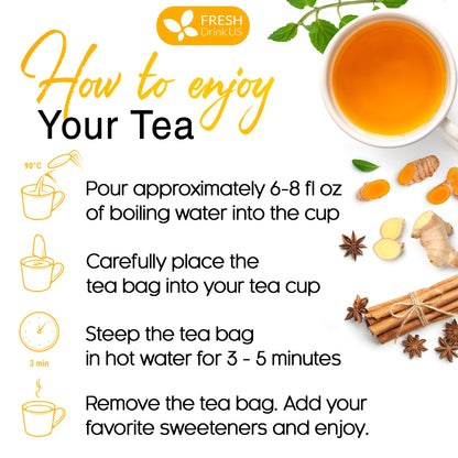 Anti-Inflammaheb Loose Leaf Tea, 100% Natural from Ginger, Turmeric, Peppermint, Black Pepper, Cinnamon by FreshDrinkUS - Natural and Premium Herbal Tea