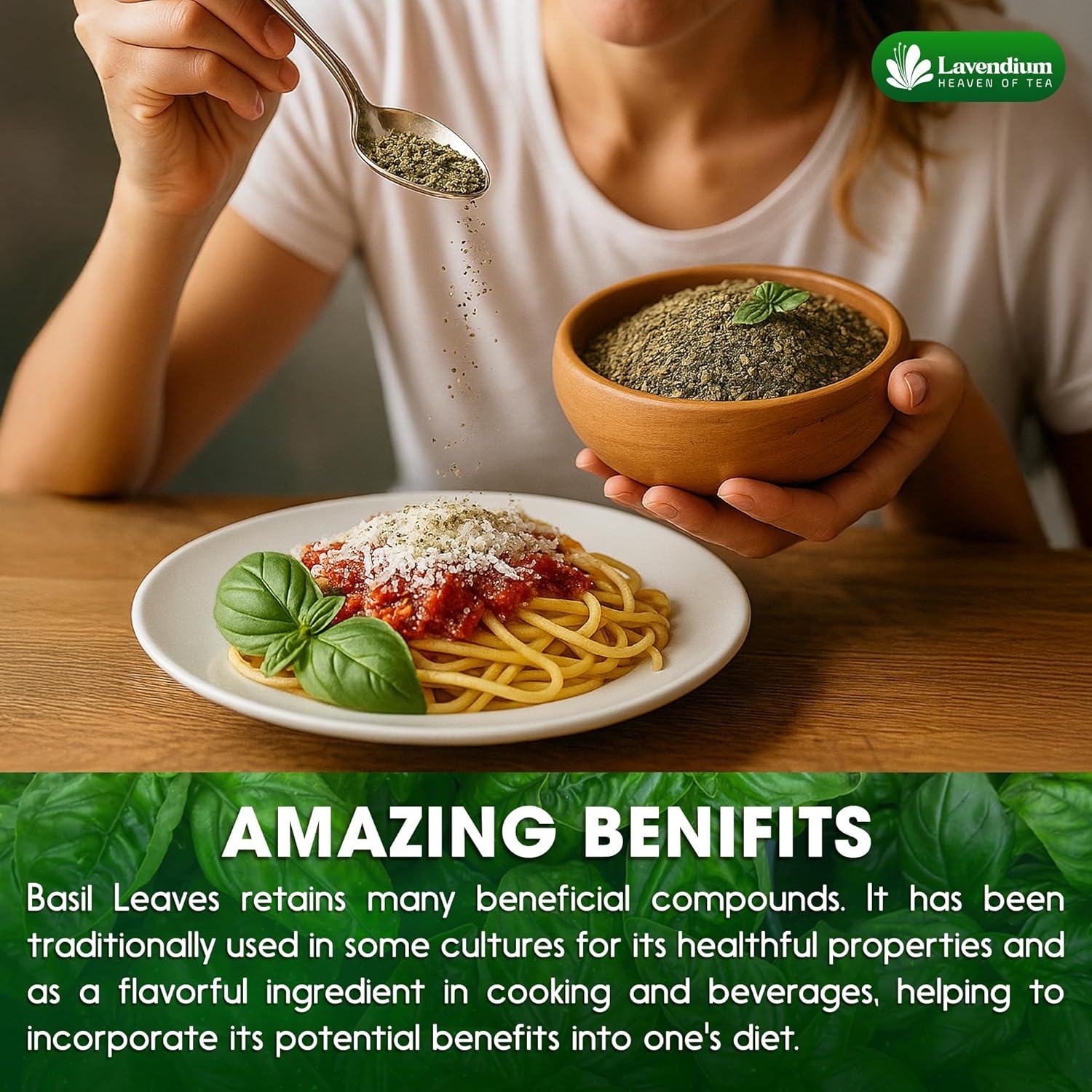 Premium Dried Basil – 100% Pure, Non-GMO, Gluten-Free, Vegan – Aromatic Culinary Herb for Cooking, Garnish, and Seasoning by FreshDrinkUS - Natural and Premium Herbal Tea
