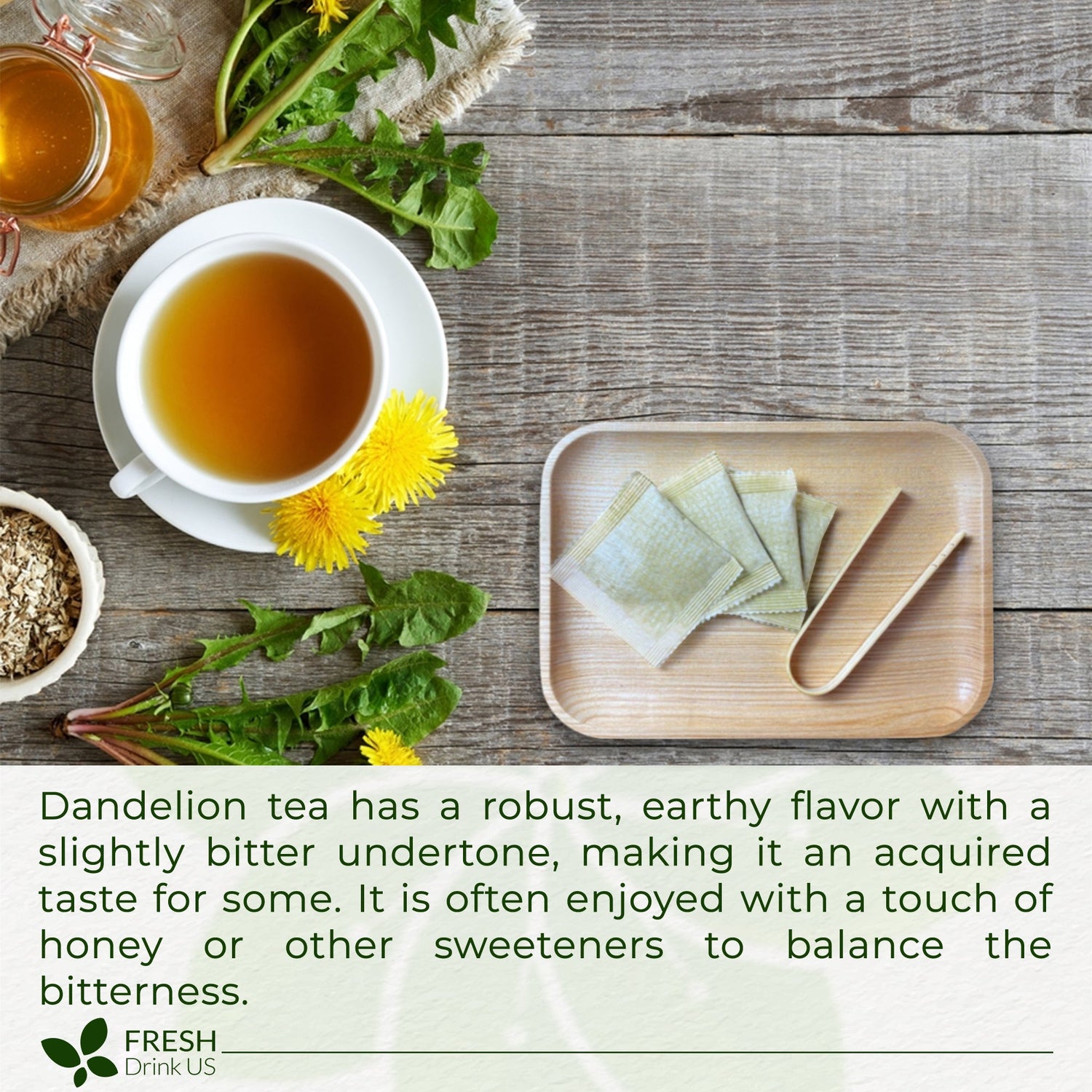 Dandelion Root Tea Bags, 100% Natural &amp; Pure from Dandelion Root, Eco-Conscious Tea Bags, Dandelion Root Herbal Tea. Dandelion Root Tea. No Sugar, No Caffeine, No Gluten, Vegan. by FreshDrinkUS - Natural and Premium Herbal Tea