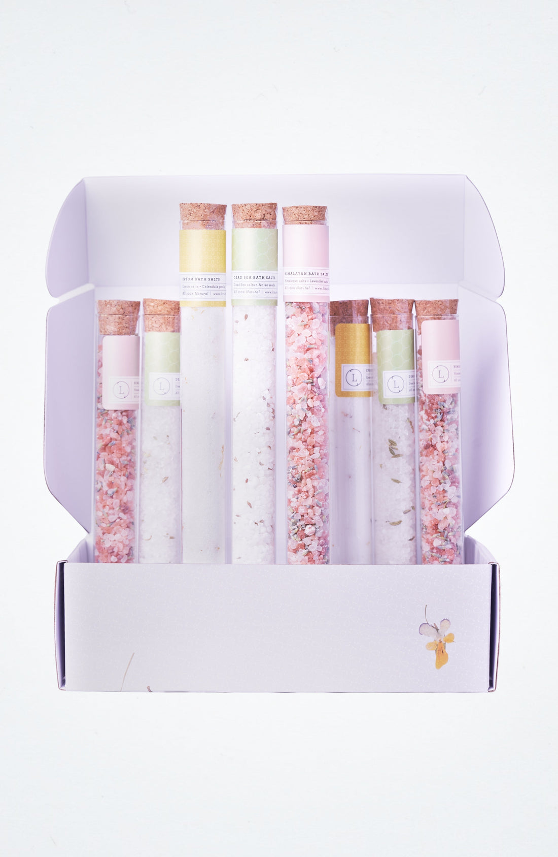 Natural Bath Salts Gift set in 8 Glass Tubes, Luxurious Bath Experience by Lizush