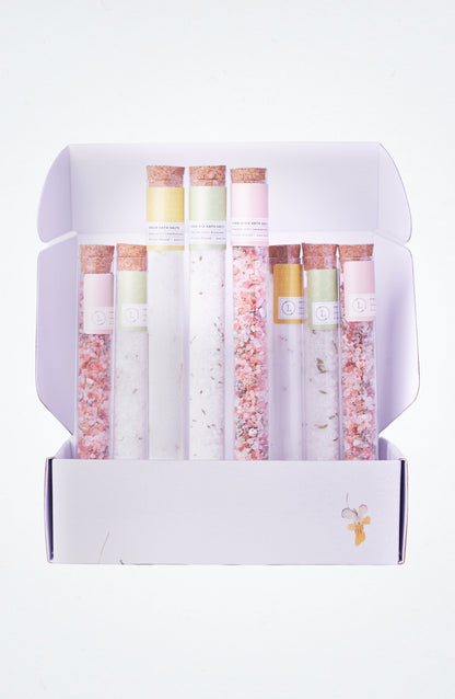 Natural Bath Salts Gift set in 8 Glass Tubes, Luxurious Bath Experience by Lizush