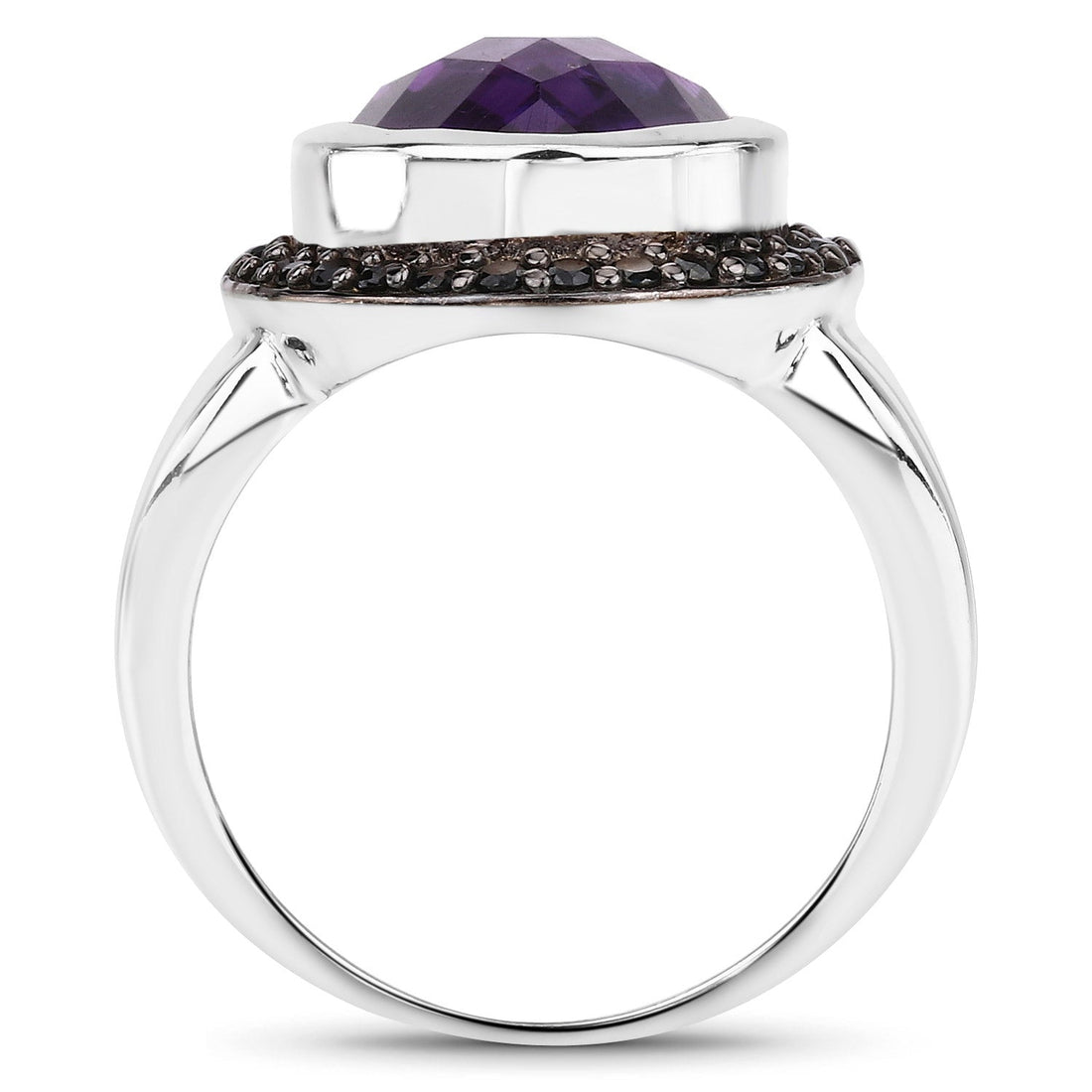 5.35 Carat Genuine Amethyst and Black Spinel .925 Sterling Silver Ring