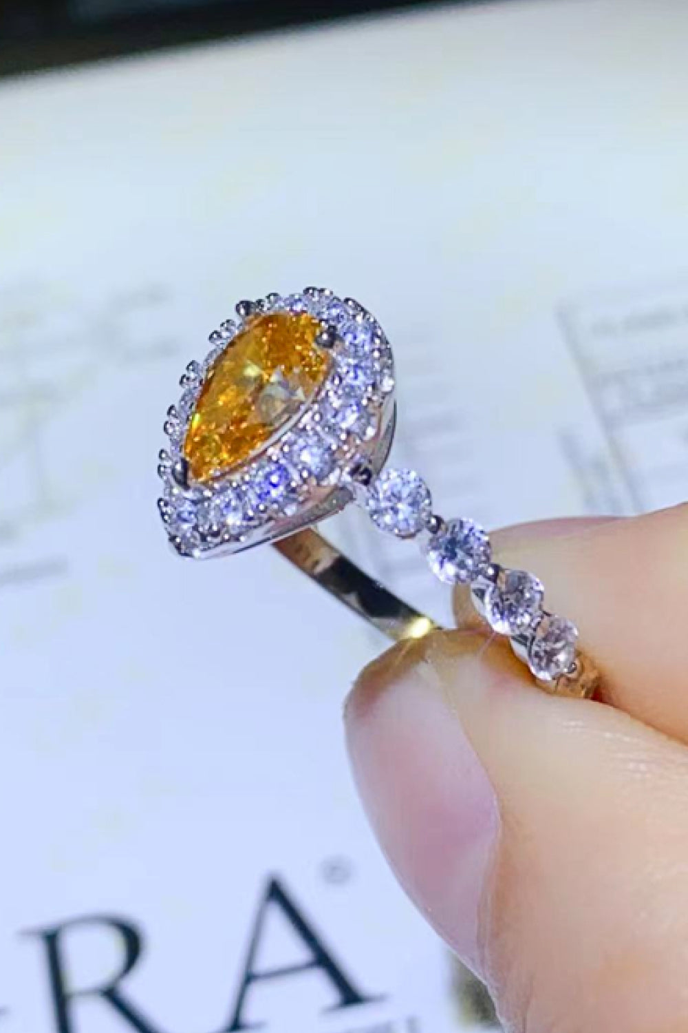 1 Carat Yellow Pear-Cut Sparkala™ Contrast Teardrop Ring (Platinum Over Pure Sterling Silver) by Sparkala