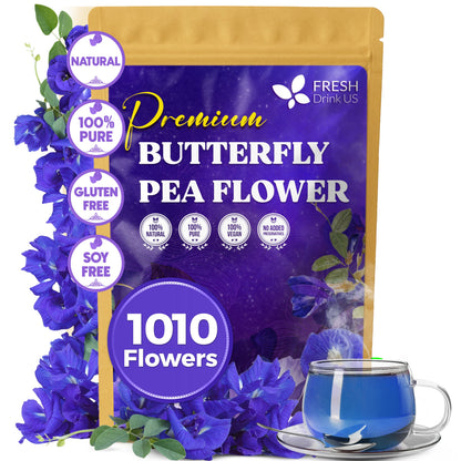 Premium Butterfly Pea Flowers, Tea Bags, 100% Natural and Pure from Butterfly Pea Flowers, Hand-made, Made With Natural Materials-Corn Fiber Tea Bag, Sugar/Caffeine/Gluten Free by FreshDrinkUS - Natural and Premium Herbal Tea