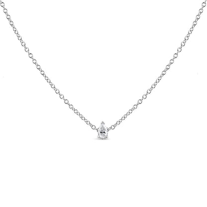 14K White Gold 1/10 Cttw Pear Shape Lab Grown Diamond Solitaire Pendant Necklace (F-G Color, VS2-SI1 Clarity)