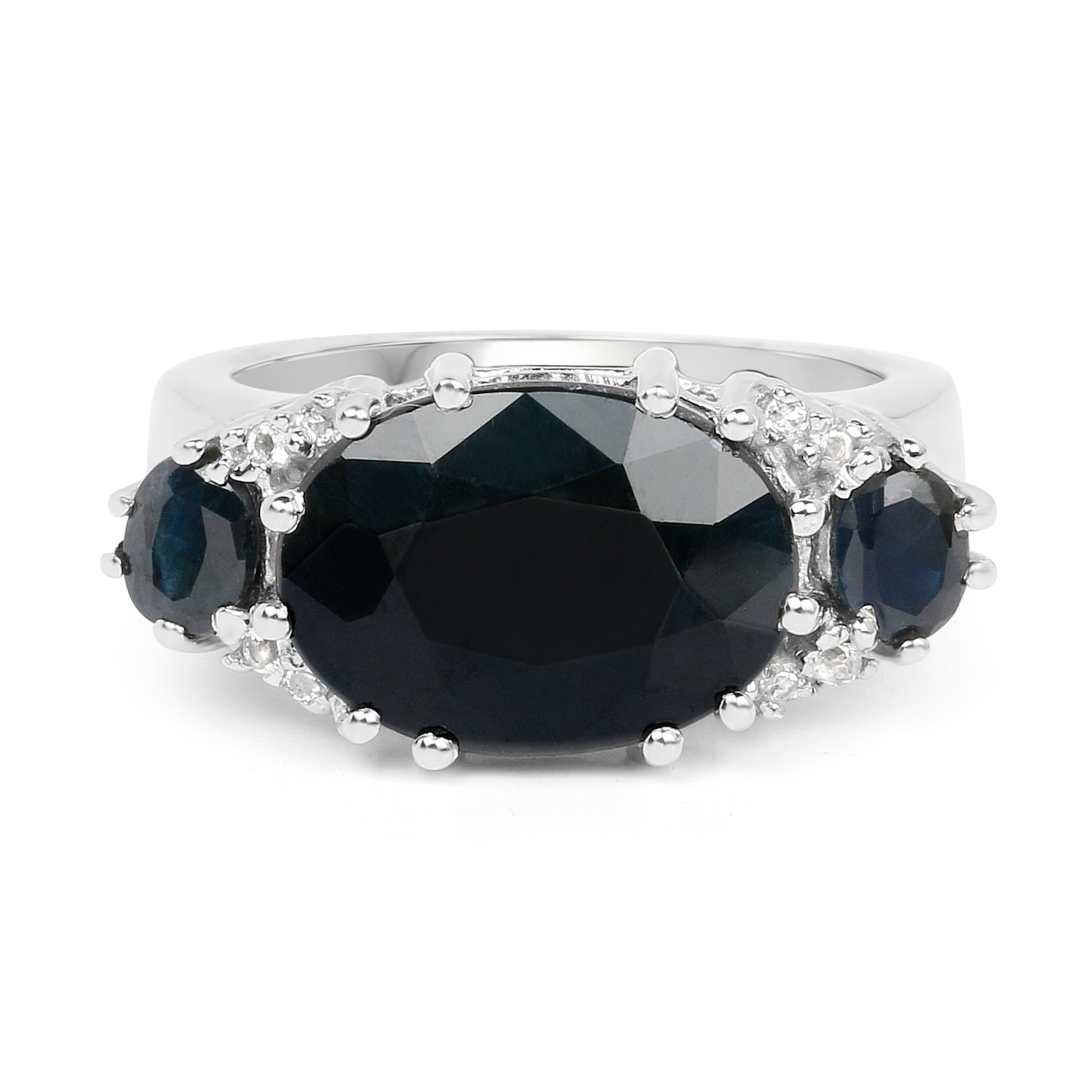 8.62 Carat Genuine Black Sapphire &amp; White Topaz .925 Sterling Silver Ring