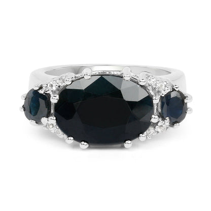 8.62 Carat Genuine Black Sapphire &amp; White Topaz .925 Sterling Silver Ring