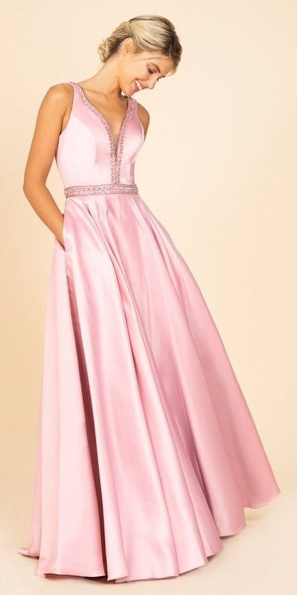 CLEARANCE - Eureka 9010 Embellished Long Prom Dress V-Neck with Pockets (Size L) by DiscountDressShop