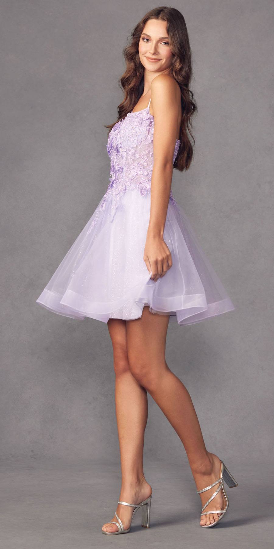 Juliet 902 Short A-Line 3D Butterfly Applique Layered Tulle Gown by DiscountDressShop