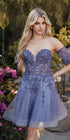 Juliet 909 Short A-Line Glitter Print Dress Removable Short Puff Sleeves by DiscountDressShop