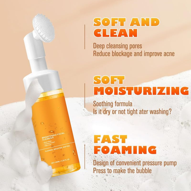 1Pcs Turmeric Facial Cleanser,Urmeric Facial Cleanser，Turmeric Foaming Cleanser,Deep Cleansing of Facial Skin， Turmeric Foaming Cleanser for All Skin by Korean Skin Care