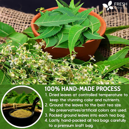 Neem Leaf Tea Bags, 100% Natural and Pure from Neem Leaves. Loose Leaf Neem Herbal Tea. Neem Leaf Tea. No Sugar, No Caffeine, No Gluten, Vegan. by FreshDrinkUS - Natural and Premium Herbal Tea